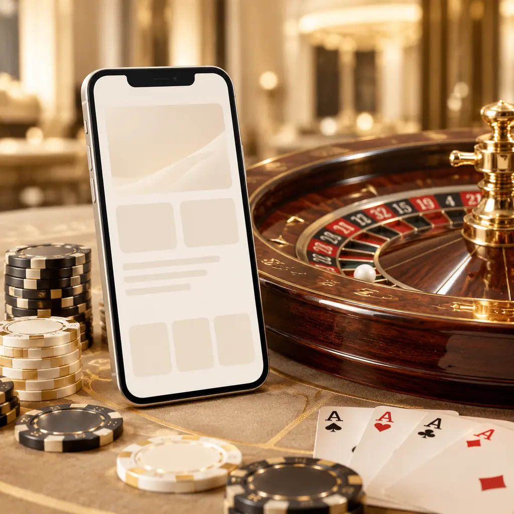 Ponsel di samping meja roulette