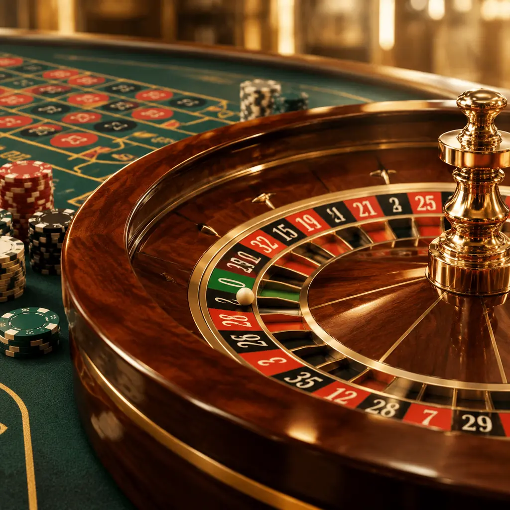 Roda roulette dengan bola dan chip