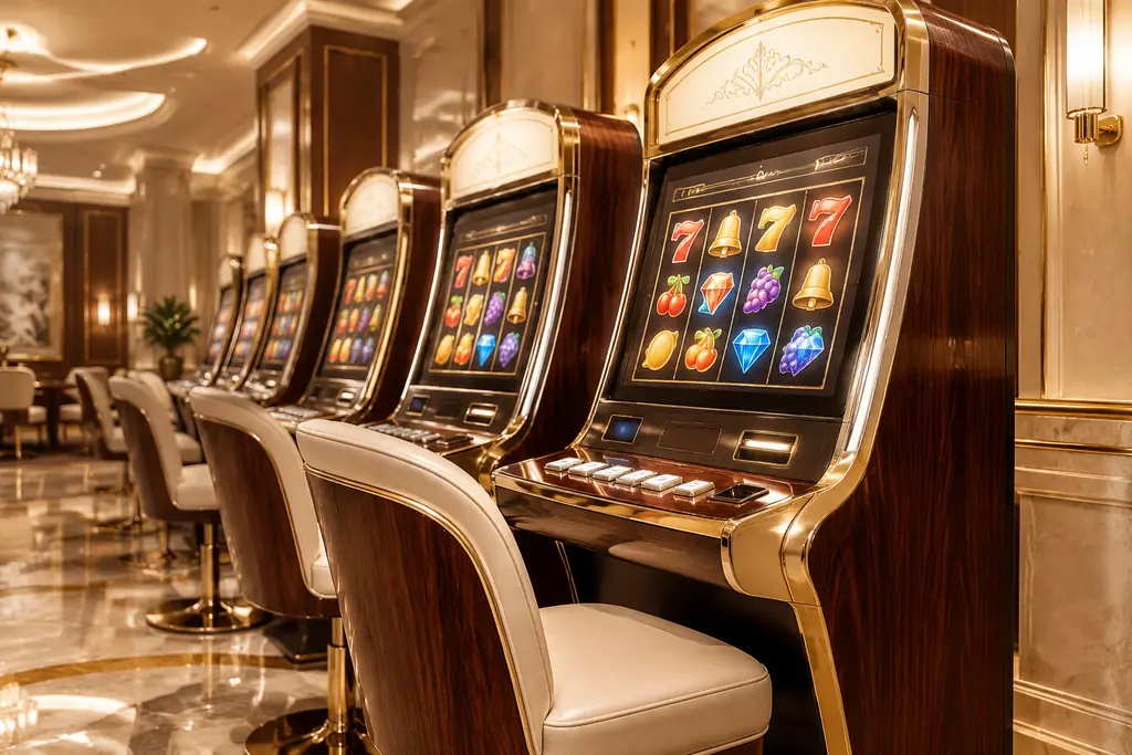 Deretan mesin slot di ruang kasino
