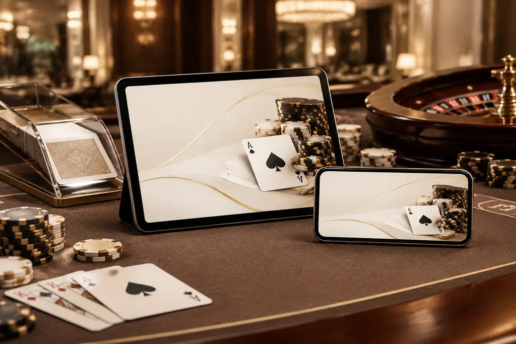 Tablet dan ponsel di meja kasino